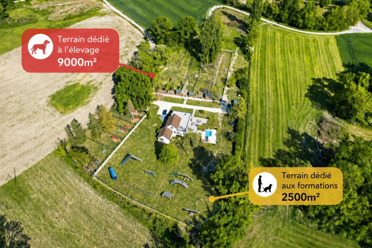 Vue aérienne du domaine Des Flocons Sibériens 15 000m², Aoste (38)