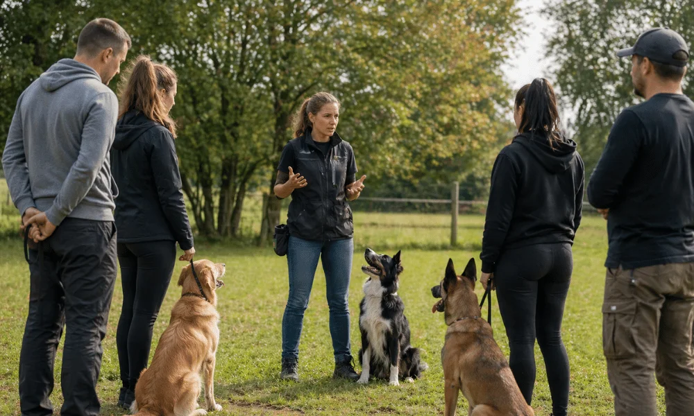 Séance de formation canine professionnelle en extérieur à Des Flocons Sibériens Aoste